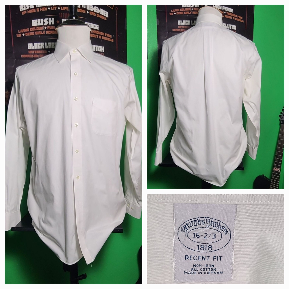 Brooks Brothers 1818 Regent Fit White Dress Shirt 16 2/3 Large Non-Iron White